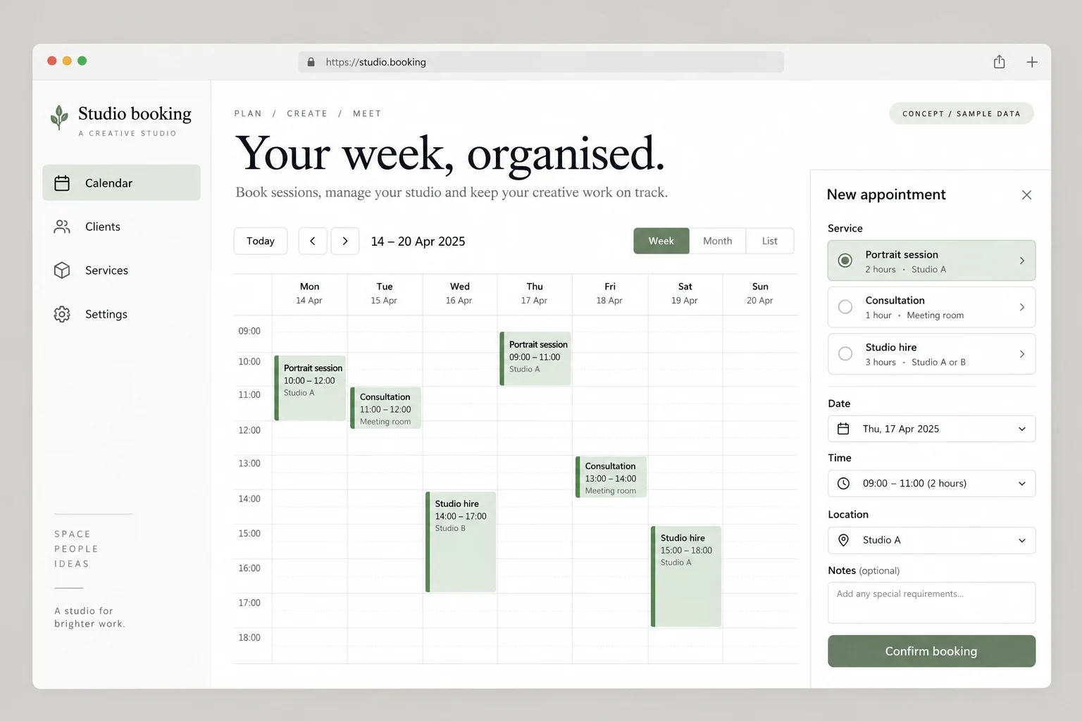 Illustrative booking app concept