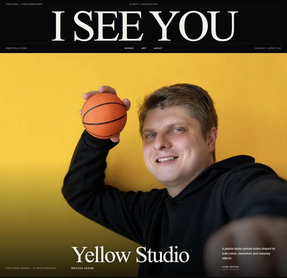 Kristina’s photography portfolio with the I SEE YOU title and Yellow Studio series